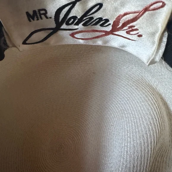 1960s Mr. John Jr.‎ Wide-Brimmed Straw Sun Hat w/Ribbon & Bow - Picture 8 of 8